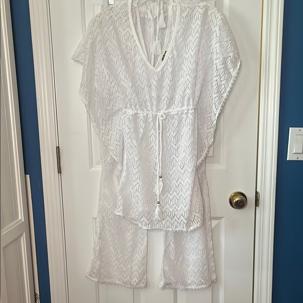 White Lace Swim Cover-Up pant set sz S